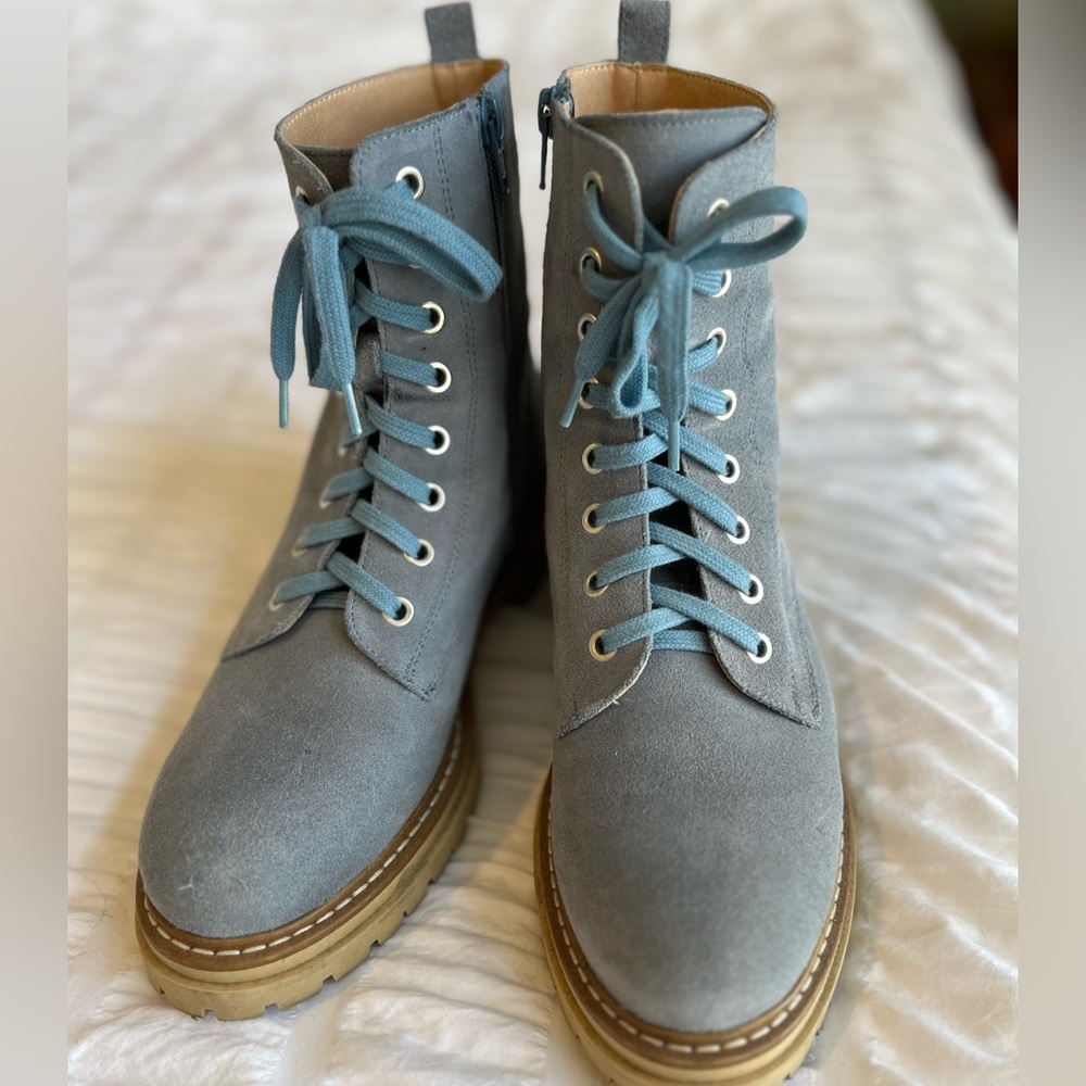 Maeve Harvest Hiker Boots, Blue Suede w Side Zip, 40, Barely Used! 💙